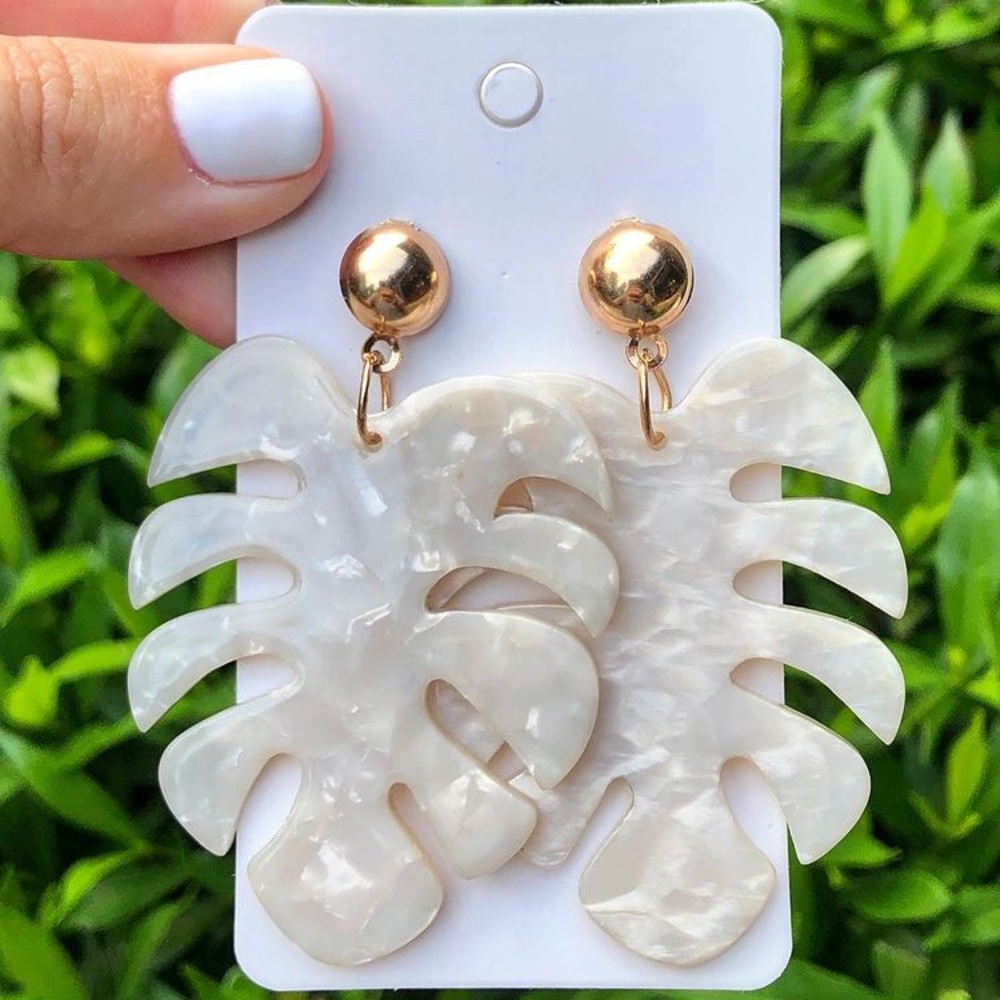 New White/Clear Acrylic Palm Leave Earrings